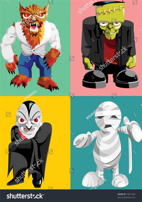 Four Classic Halloween Monsters Stock Vector 15671293 - Shutterstock