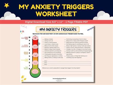 Anxiety Triggers Fillable Worksheet Kids Children With Anxiety | Etsy UK