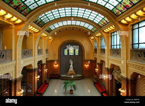 Art Nouveau style entrance hall of the Gellert Thermal Baths or Gellert furdo located in Buda ...