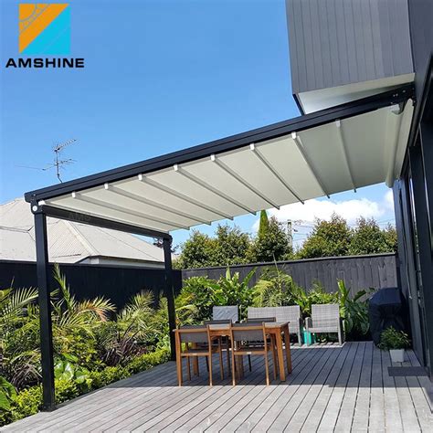 Waterproof Metal Retractable Shade System Canopies Outdoor PVC Fabric Folding Roof Awning ...