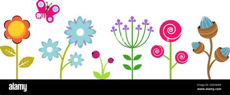 Flat flowers border. Colorful abstract floral elements, decorative ...