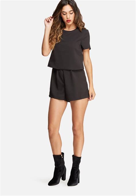 Crepe short sleeve double layer playsuit - black Missguided Jumpsuits & Playsuits | Superbalist.com