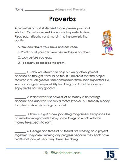 Adages and Proverbs Worksheets - 15 Worksheets.com