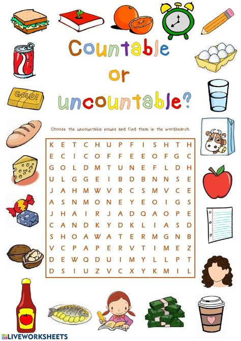 Ejercicio de Countable or uncountable nouns | Nouns worksheet, Uncountable nouns, Nouns