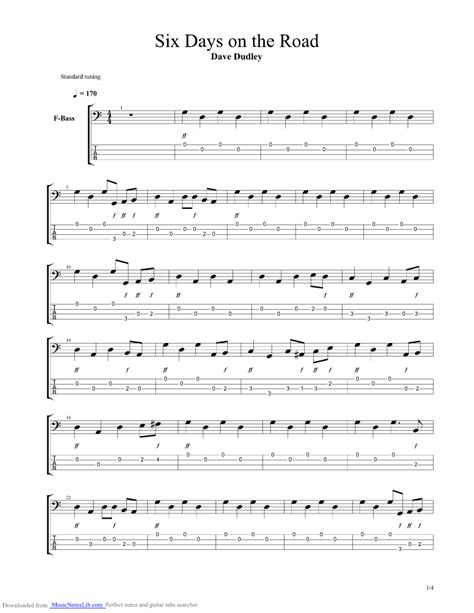 Six Days On The Road guitar pro tab by Dave Dudley @ musicnoteslib.com