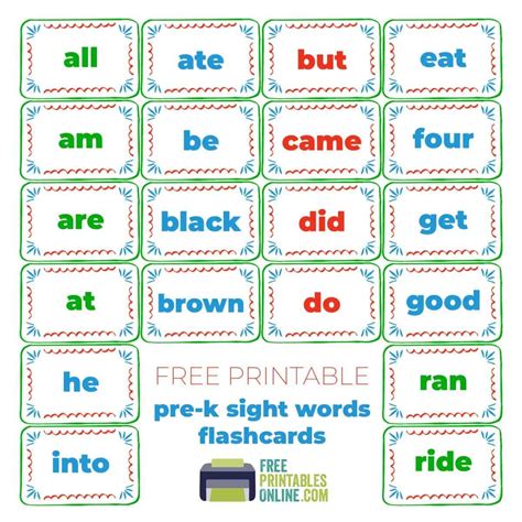 Free printable sight words for kindergarten flash cards - identityjes