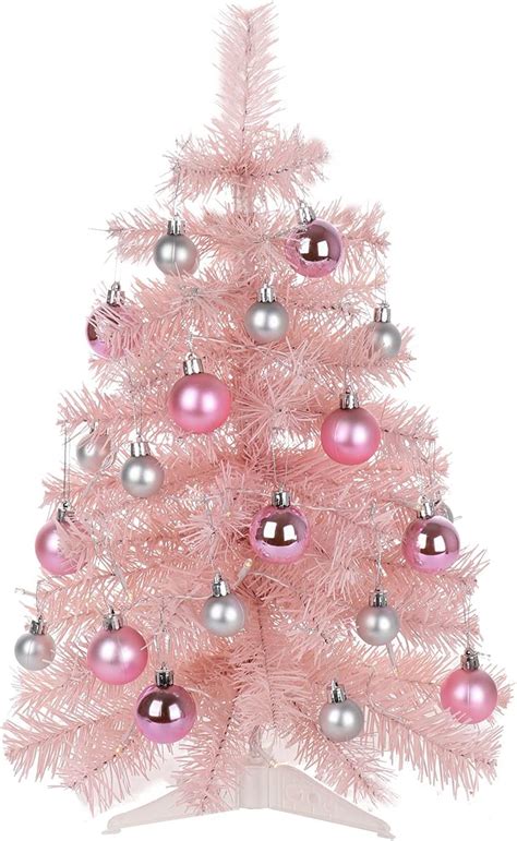 BTPOUY 23.6 Inch Mini Pink Artificial Christmas Tree Battery Powered ...