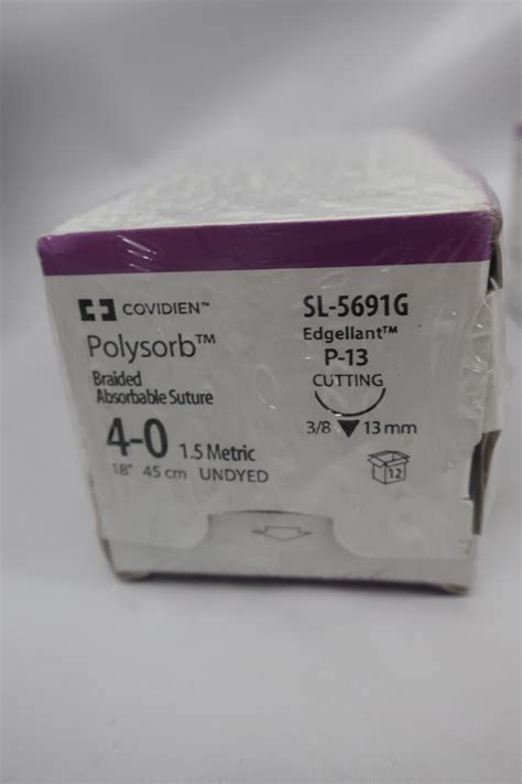 New COVIDIEN SL-5691G Polysorb Mid-Term Absorbable Braided Suture, Size 4-0, 18 in. Length, P-13 ...