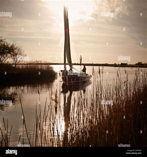 Traditional Broads Sail Boat, The Norfolk Broads, Norfolk, England Stock Photo, Royalty Free ...