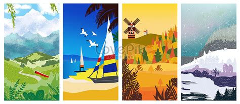 Four seasons landscape wallpaper illustration image_picture free download 400165758_lovepik.com