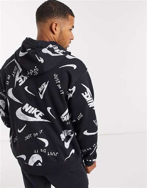 Nike Club All Over Logo Print Hoodie In White | ubicaciondepersonas ...