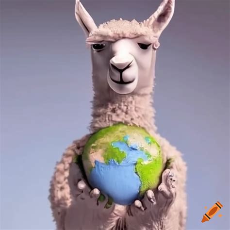 Llama holding a small earth model on Craiyon