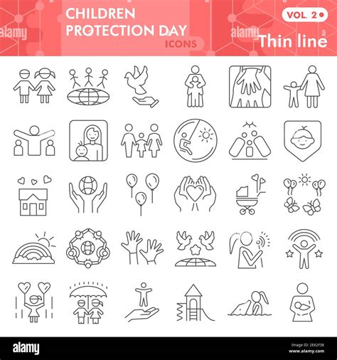 Children protection day thin line icon set, Child safety symbols set ...