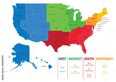 Map of US regions. Maps USA Stock Vector | Adobe Stock