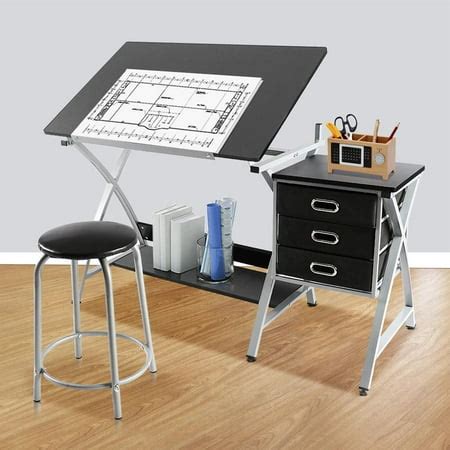 Yaheetech Adjustable Drafting Table Art & Craft Drawing Desk Art Hobby Folding w/ Stool ...