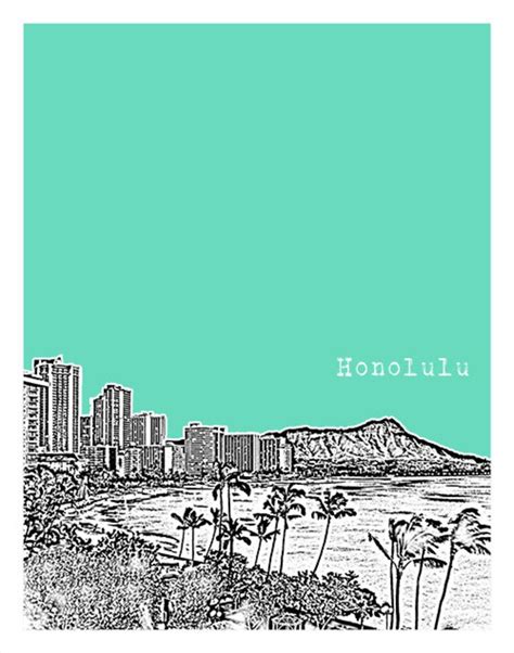 Honolulu Hawaii City Skyline Poster Art Print HI Version 3 - Etsy