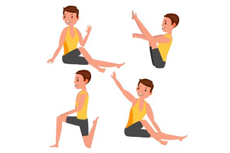 Yoga Male Vector. Stretching And Twisting. Practicing. Playing In Different Poses. Man. Isolated ...