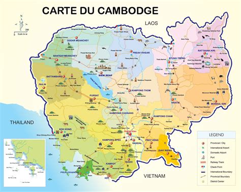 Carte du Cambodge avec les routes et les distances