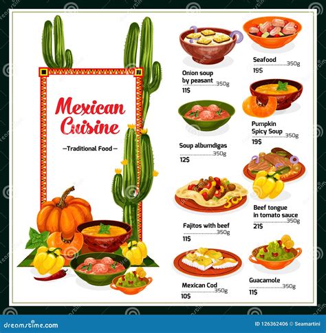 Mexican Cuisine Menu with Dishes of Mexico Stock Vector - Illustration ...