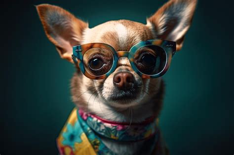 Premium AI Image | A chihuahua wearing glasses and a colorful shirt.