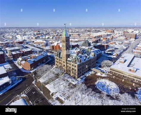 Lowell City Hall and downtown aerial view in downtown Lowell ...