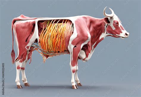 Dairy Cow Anatomy Diagram, Detailed Cow Internal Structure, Anatomy of a Dairy Cow Stock ...