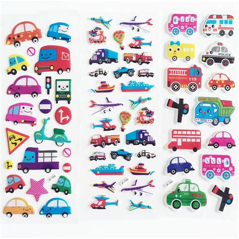 Kids Cartoon Bubble Stickers Diary Transport Cars Notebook Sticker For Children Girls&Boys ...