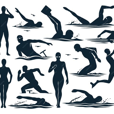 Premium Vector | Swimming male silhouette set