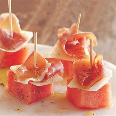 Watermelon, Manchego and Serrano Ham Skewers Recipe | Yummly | Recipe ...