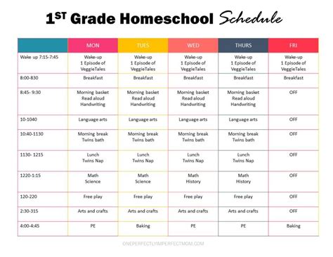 Sample Homeschool Schedule Template