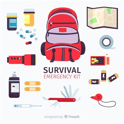 Emergency survival kit with flat design Vector | Free Download