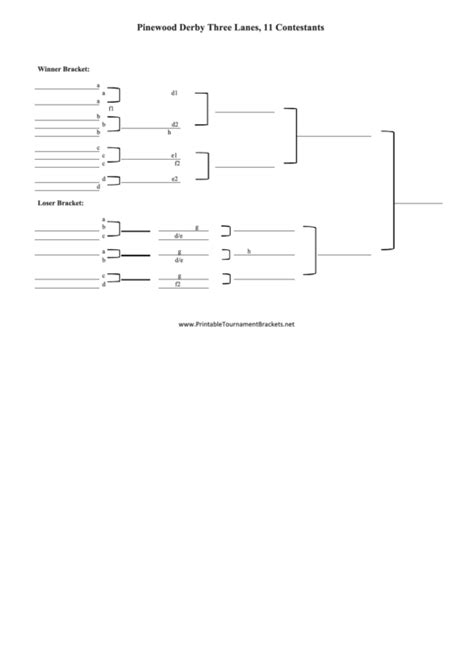 Pinewood Derby Double Elimination Bracket Template - Three Lanes printable pdf download