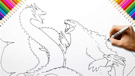 How to Draw Godzilla vs King Ghidorah Easy in 8 steps - YouTube