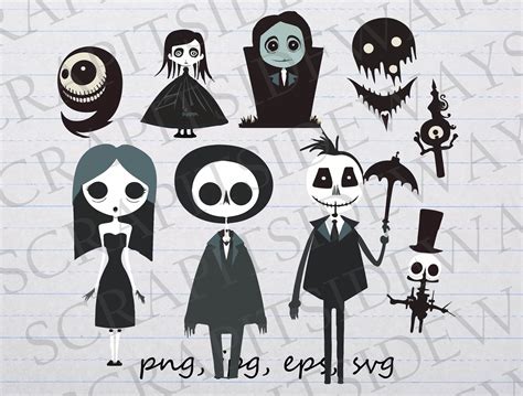 Tim Burton Style Gothic Clipart Vector Graphic Svg Png Jpg Eps Set of 9 ...