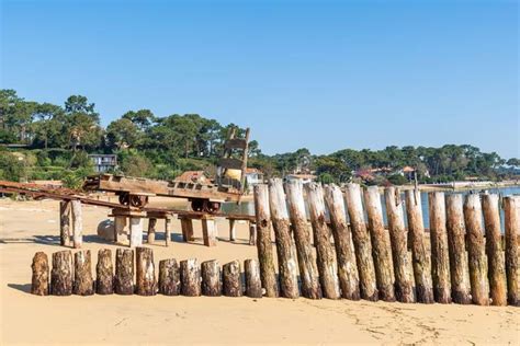 Arcachon Bay, France. The beach of an oyster village near Cap Ferret ...