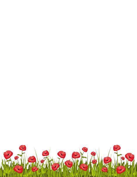 Printable poppy border. Free GIF, JPG, PDF, and PNG downloads at http://pageborders.org/download ...