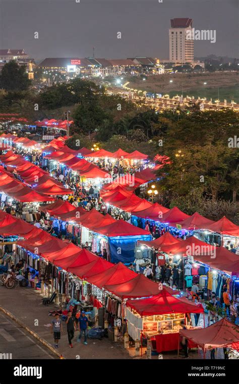 Night market in Vientiane, Mekong riverside, Laos, south east asia ...