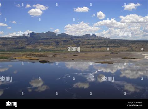 Aerial view of Lake Natron with reflections of clouds, Tanzania Stock Photo - Alamy