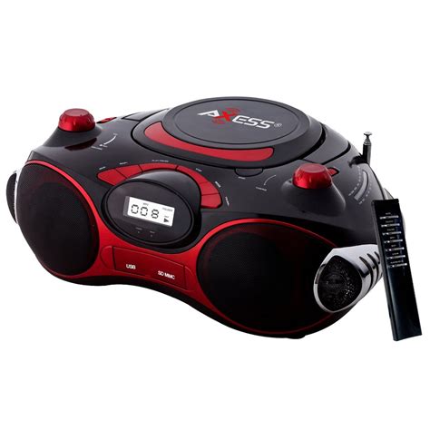 Axess Red Portable Boombox MP3/CD Player with Text Display,with AM/FM Stereo, USB/SD/MMC/AUX ...