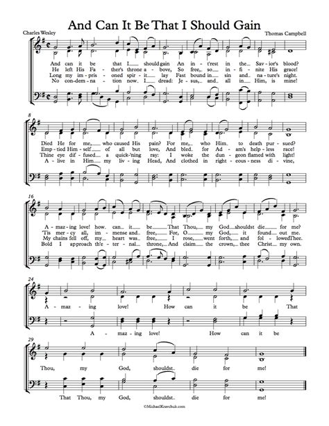 Free Choir Sheet Music – And Can It Be That I Should Gain – Michael ...