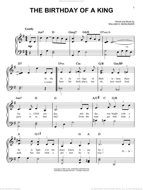 The Birthday Of A King, (easy) sheet music for piano solo (PDF)