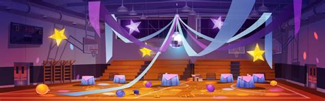 Mess in empty school gym after dance party 21449287 Vector Art at Vecteezy