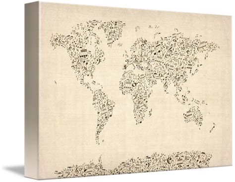 Music Notes Map of the World Map by Michael Tompsett