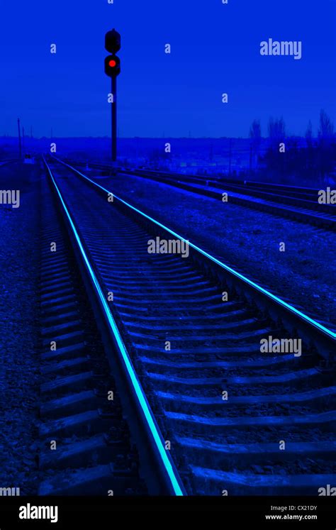 railroad in night Stock Photo - Alamy