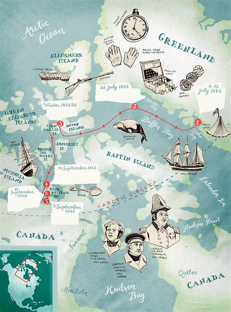 Arctic illustrated map for BBC World Histories Magazine by Theresa Grieben. It shows the route ...