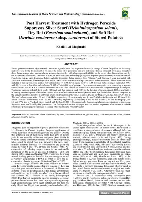 Hydrogen Peroxide Suppresses Potato Storage Diseases