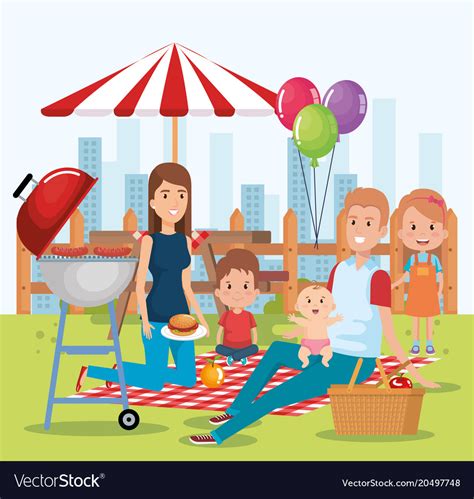 Cute family happy in the picnic day characters Vector Image