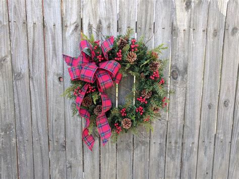 Christmas Wreath, Holiday Wreath, Country Christmas, Plaid Holiday ...