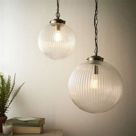 Ribbed Glass Globe Pendant Light - Two Sizes - Primrose & Plum | Glass ...