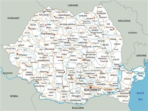 High Detailed Romania Road Map With Labeling Stock Illustration ...